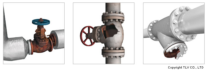 Example of destruction of piping by water hammer (steam hammer)